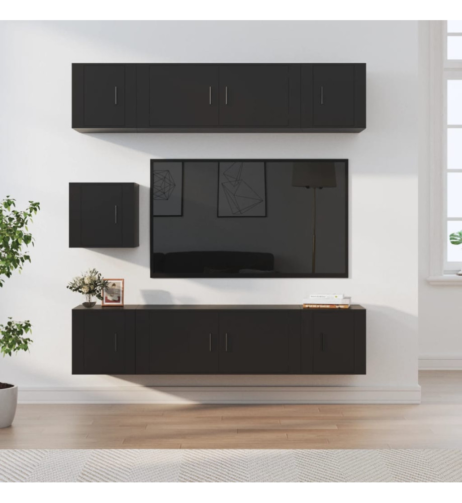 Ensemble de meubles TV 7 pcs Noir Bois d'ingénierie