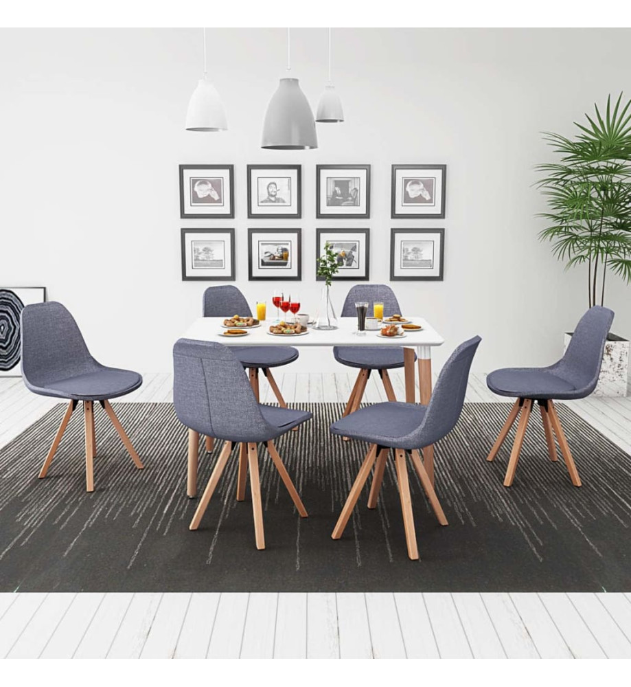 Ensemble de table et chaise à manger 7 pcs Blanc et gris clair