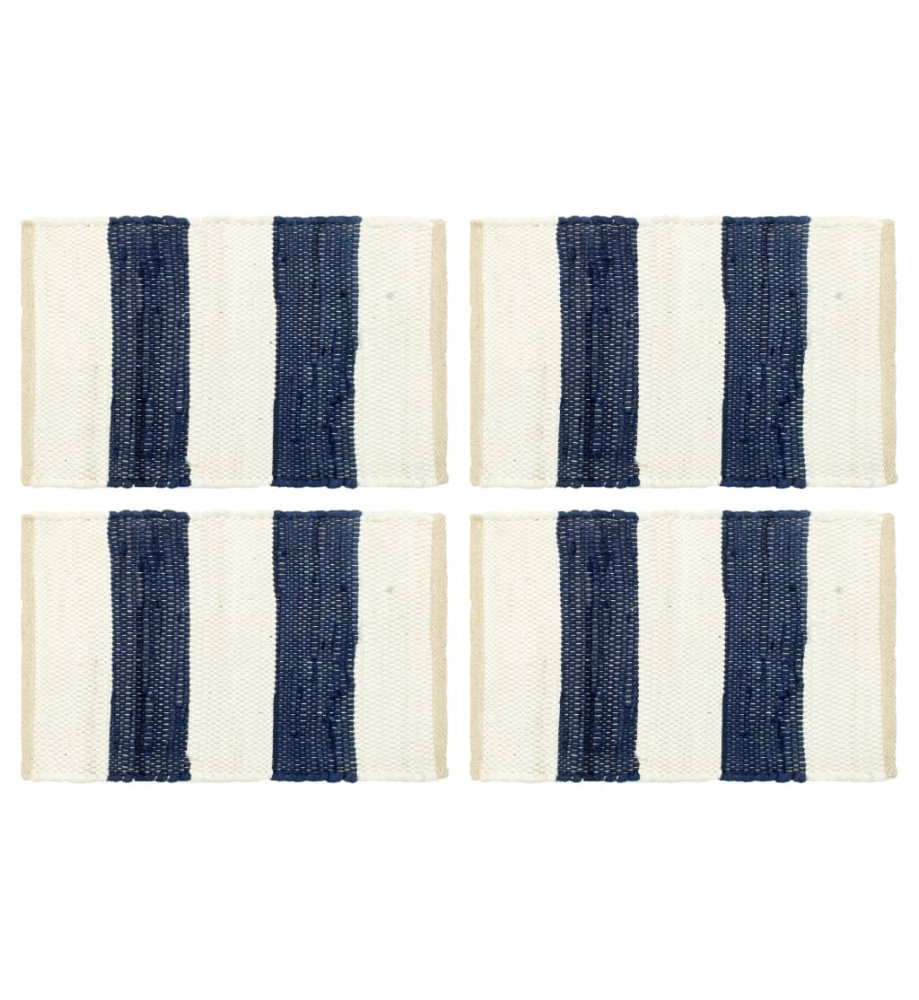 Napperons 4 pcs Chindi Bande Bleu et blanc 30 x 45 cm