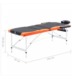 Table de massage pliable 3 zones Aluminium Noir et orange