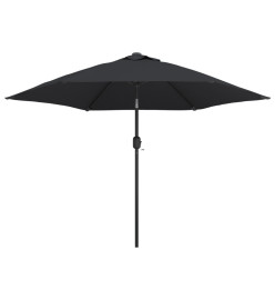 Parasol d'extérieur avec LED et mât en acier 300 cm Noir