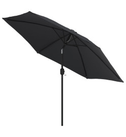 Parasol d'extérieur avec LED et mât en acier 300 cm Noir