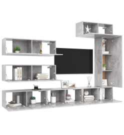 Ensemble de meuble TV 7 pcs Gris béton Aggloméré