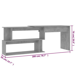 Bureau d'angle Gris béton 200x50x76 cm Aggloméré