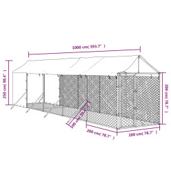 Chenil d'extérieur pour chiens avec toit argenté 2x10x2,5 m