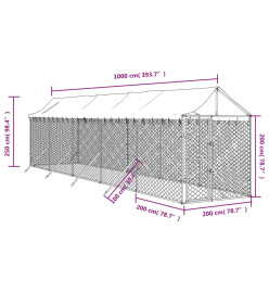 Chenil d'extérieur pour chiens avec toit argenté 2x10x2,5 m