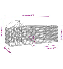 Chenil d'extérieur pour chiens avec toit argenté 6x2x2,5 m