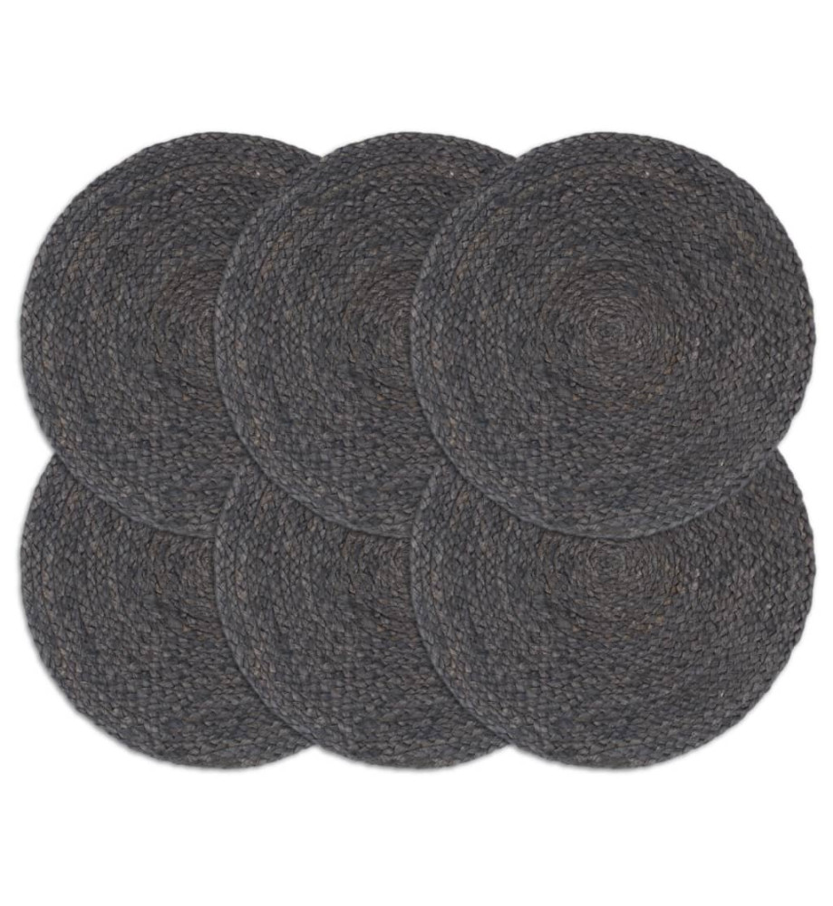 Napperons 6 pcs Gris foncé Plain 38 cm Rond Jute