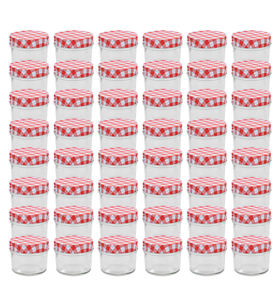 48 pcs Pots à confiture Couvercles blanc et rouge Verre 110 ml