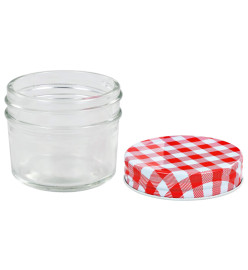 48 pcs Pots à confiture Couvercles blanc et rouge Verre 110 ml