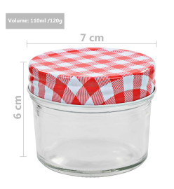 48 pcs Pots à confiture Couvercles blanc et rouge Verre 110 ml