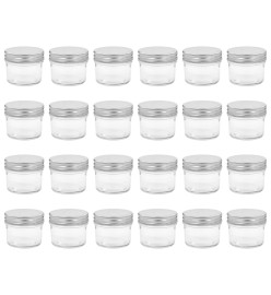 24 pcs Pots à confiture avec couvercles argentés Verre 110 ml