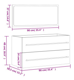 Armoire de bain avec miroir gris béton bois d'ingénierie