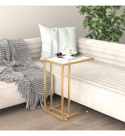 Table d'appoint ordinateur Marbre blanc 50x35x65cm Verre trempé