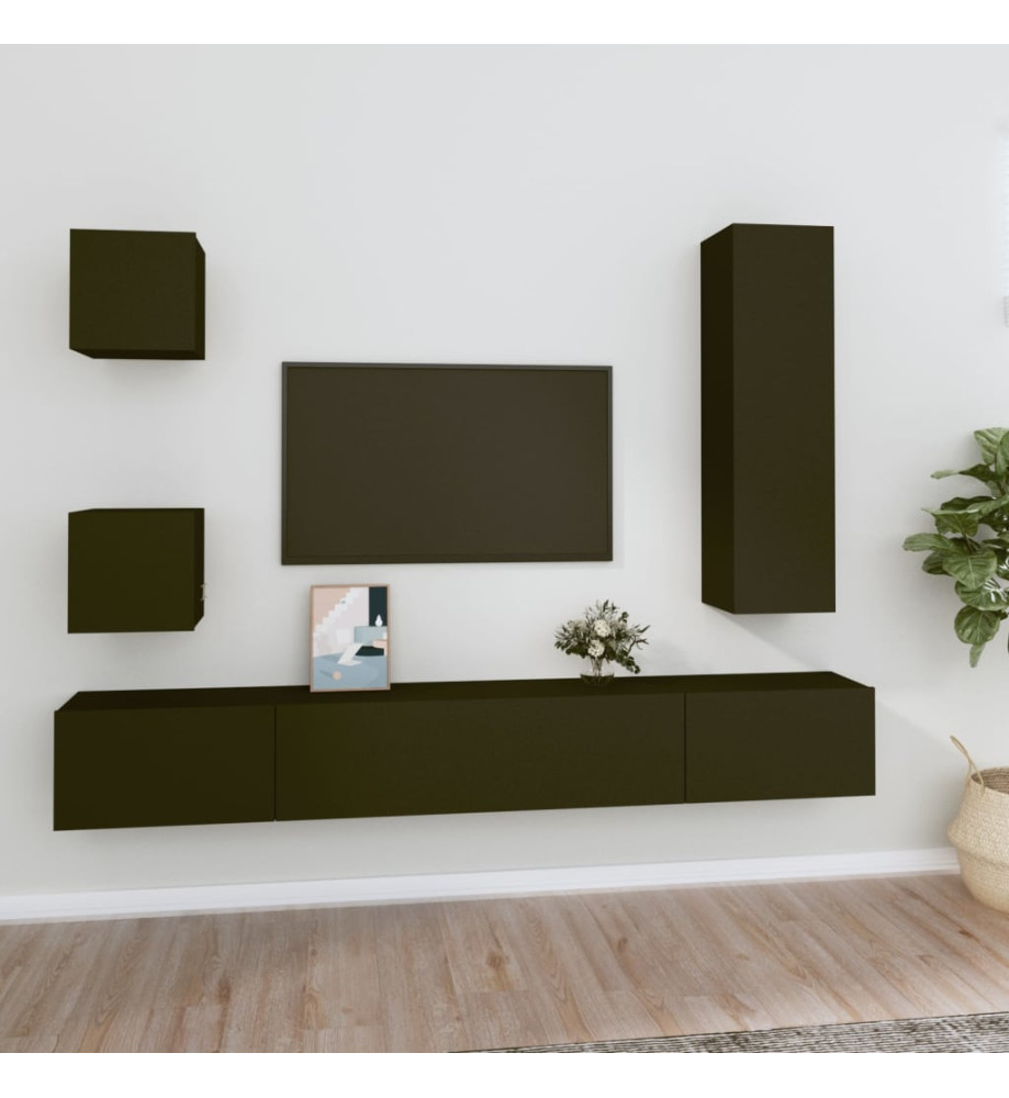 Ensemble de meubles TV 5 pcs Noir Bois d'ingénierie