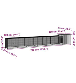 Poulailler Anthracite 700x91x100 cm Acier galvanisé