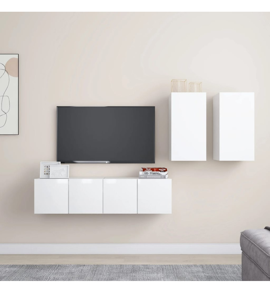 Ensemble de meuble TV 4 pcs Blanc brillant Aggloméré