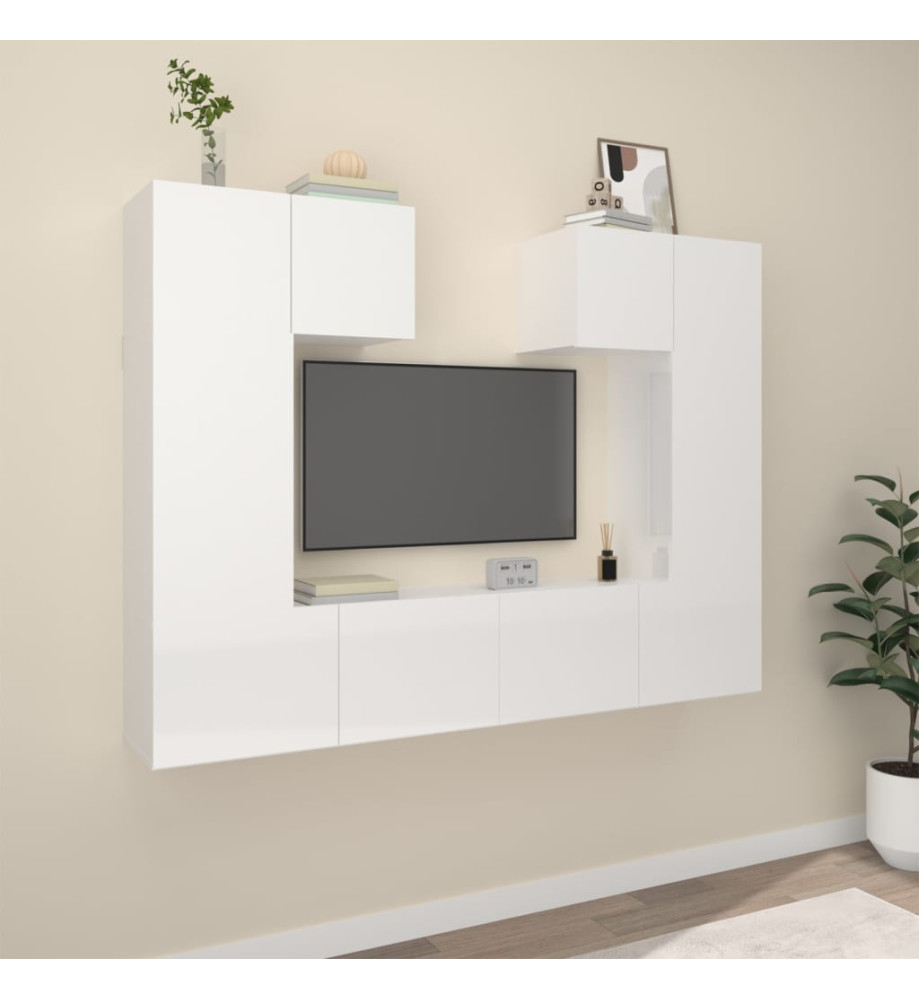 Ensemble de meubles TV 6 pcs Blanc brillant Bois d'ingénierie