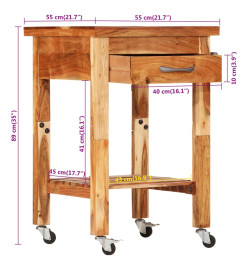 Chariot de cuisine 55x55x89 cm bois massif d'acacia