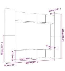 Ensemble de meubles TV 8 pcs Noir Bois d'ingénierie