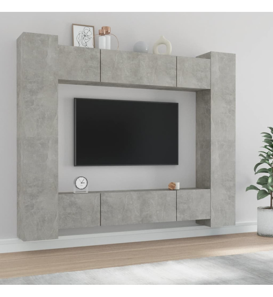 Ensemble de meubles TV 8 pcs Gris béton Bois d'ingénierie