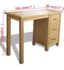 Bureau avec 3 tiroirs 106 x 40 x 75 cm Bois de chêne massif