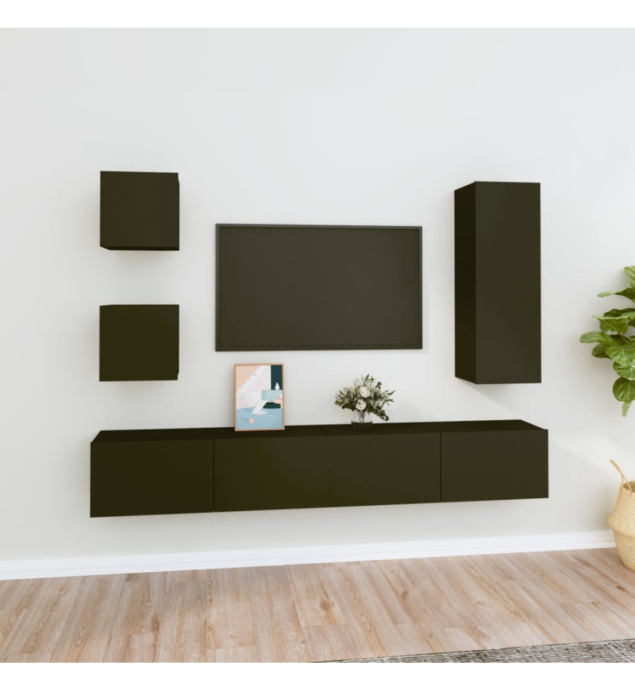 Ensemble de meubles TV 5 pcs Noir Bois d'ingénierie