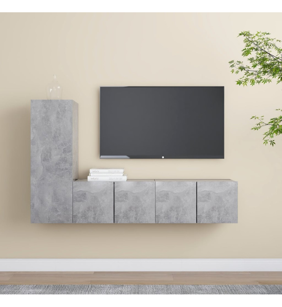 Ensemble de meuble TV 3 pcs Gris béton Aggloméré