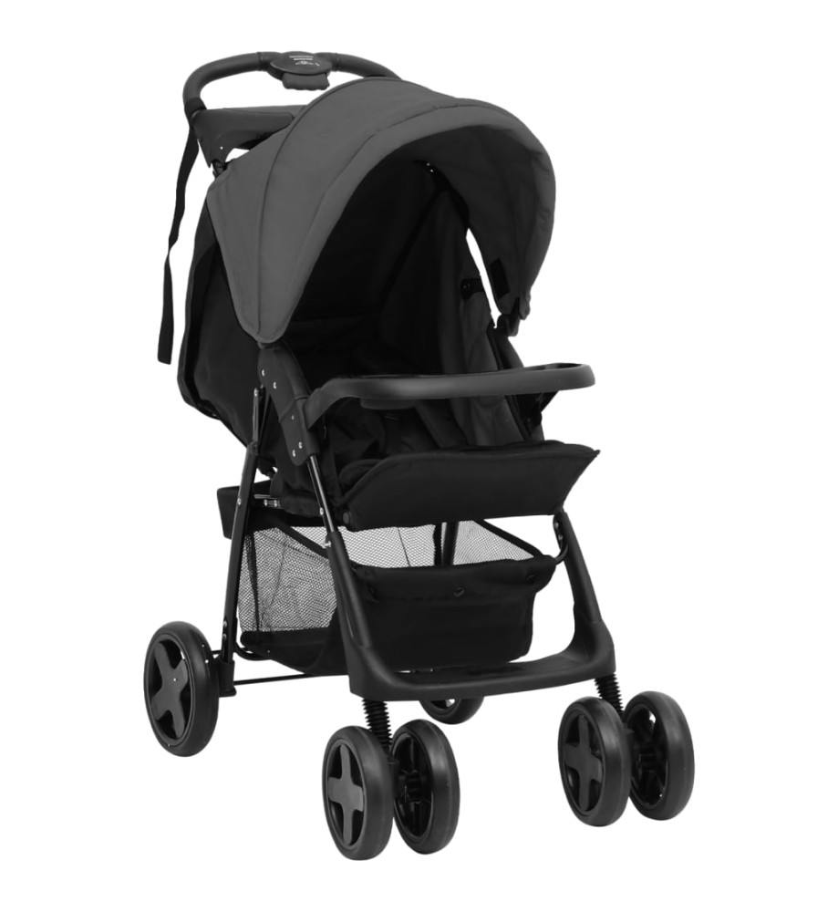 Poussette pour bébé 2-en-1 Gris foncé et noir Acier