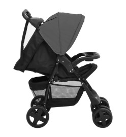 Poussette pour bébé 2-en-1 Gris foncé et noir Acier