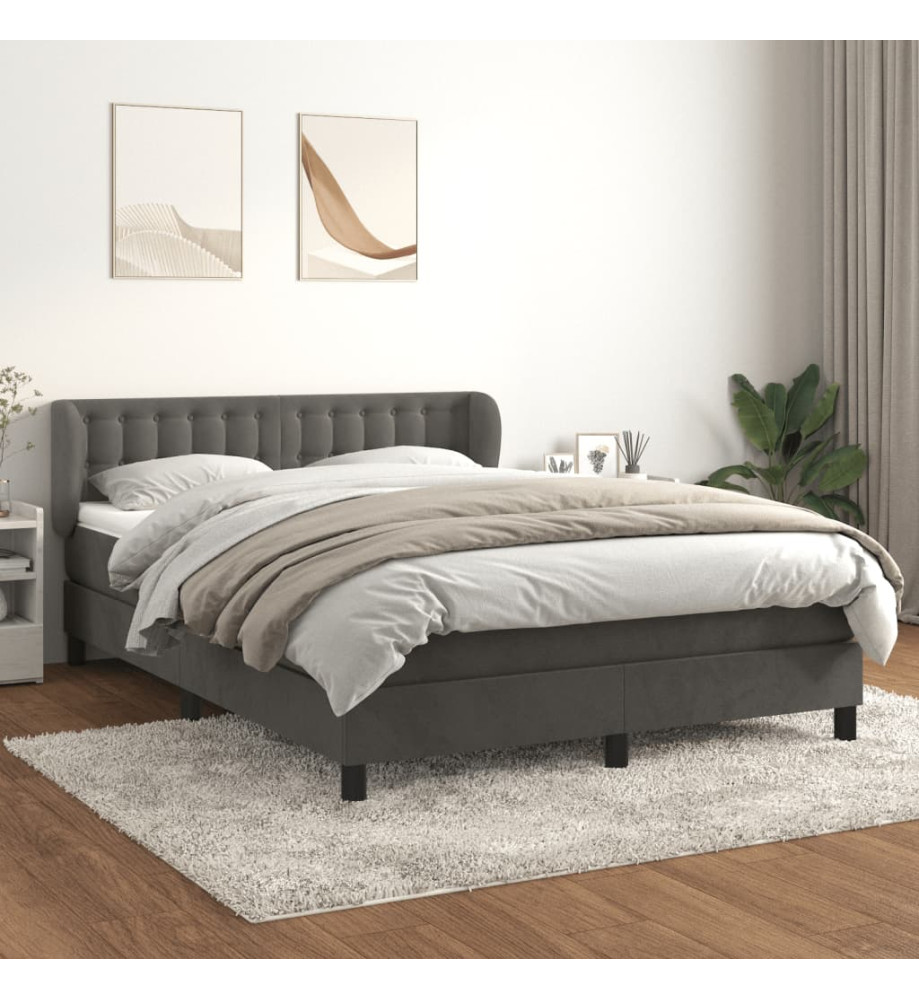 Lit à sommier tapissier et matelas Gris foncé 140x190cm Velours Lit à sommier tapissier et matelas Gris foncé 140x190cm Velours