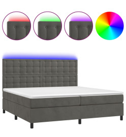 Sommier tapissier matelas et LED Gris foncé 200x200 cm Velours