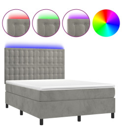 Sommier tapissier matelas et LED Gris clair 140x200 cm Velours