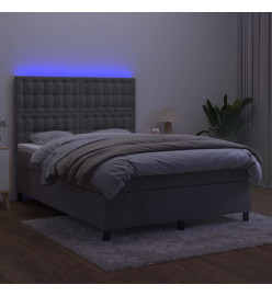 Sommier tapissier matelas et LED Gris clair 140x200 cm Velours