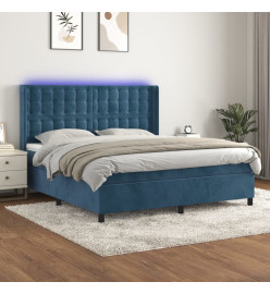 Sommier tapissier matelas et LED Bleu foncé 160x200 cm Velours