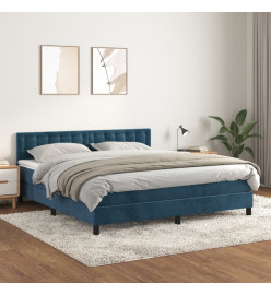 Lit à sommier tapissier et matelas Bleu foncé 160x200cm Velours