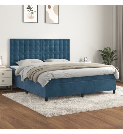 Lit à sommier tapissier et matelas Bleu foncé 160x200cm Velours