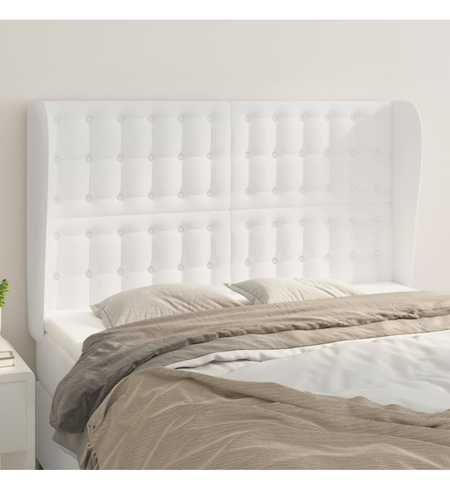 Tête de lit avec oreilles Blanc 147x23x118/128 cm Similicuir Tête de lit avec oreilles Blanc 147x23x118/128 cm Similicuir