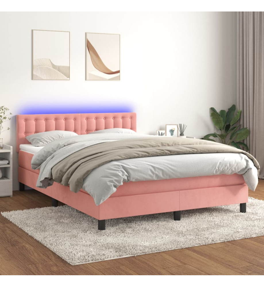 Sommier tapissier avec matelas et LED Rose 140x200 cm Velours Sommier tapissier avec matelas et LED Rose 140x200 cm Velours