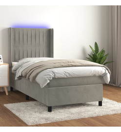 Sommier tapissier et matelas et LED Gris clair 90x200cm Velours