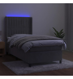 Sommier tapissier et matelas et LED Gris clair 90x200cm Velours