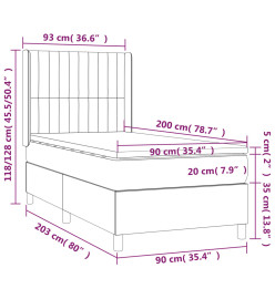 Sommier tapissier et matelas et LED Gris clair 90x200cm Velours