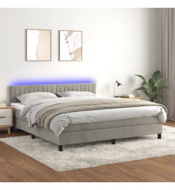 Sommier tapissier matelas et LED Gris clair 180x200 cm Velours