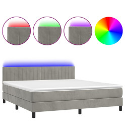 Sommier tapissier matelas et LED Gris clair 180x200 cm Velours