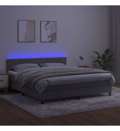 Sommier tapissier matelas et LED Gris clair 180x200 cm Velours