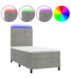 Sommier tapissier et matelas et LED Gris clair 90x190cm Velours