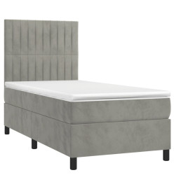 Sommier tapissier et matelas et LED Gris clair 90x190cm Velours