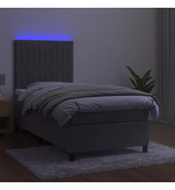 Sommier tapissier et matelas et LED Gris clair 90x190cm Velours
