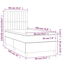 Sommier tapissier et matelas et LED Gris clair 90x190cm Velours