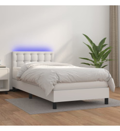 Sommier tapissier avec matelas et LED Blanc 90x190cm Similicuir